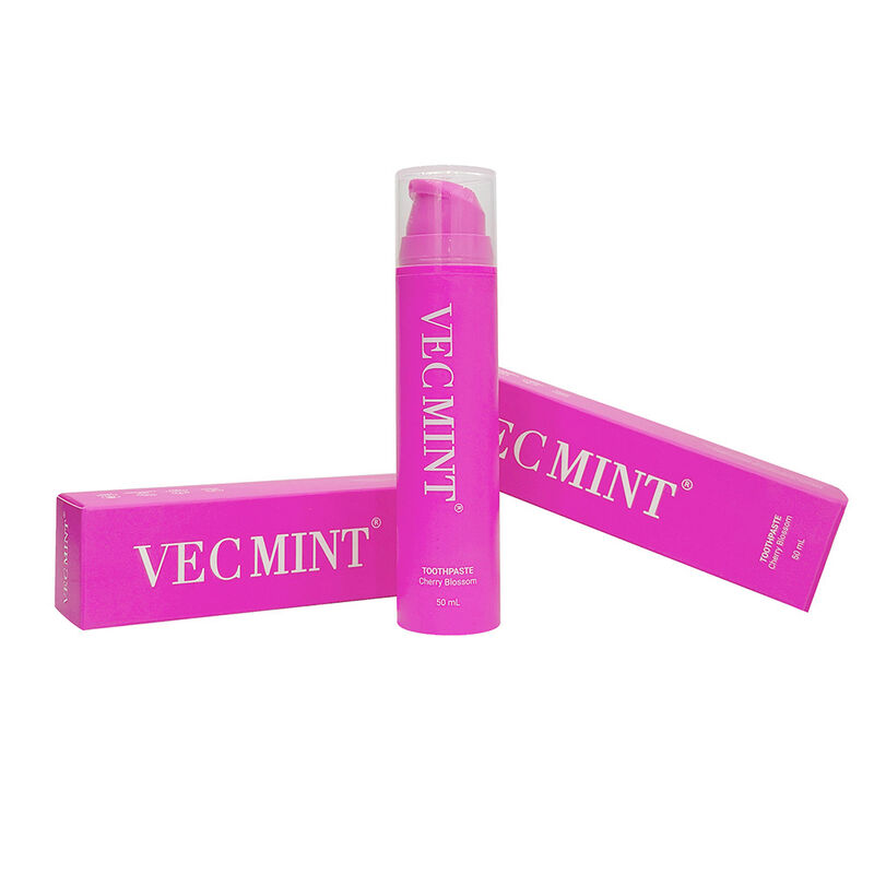معجون أسنان VECMINT Cherry Blossom 50mL - تصميم الزجاجة المضخة معجون العناية الفموية الخالي من الفلورايد للأسنان اللطيفة النظيفة والنفس الطازج